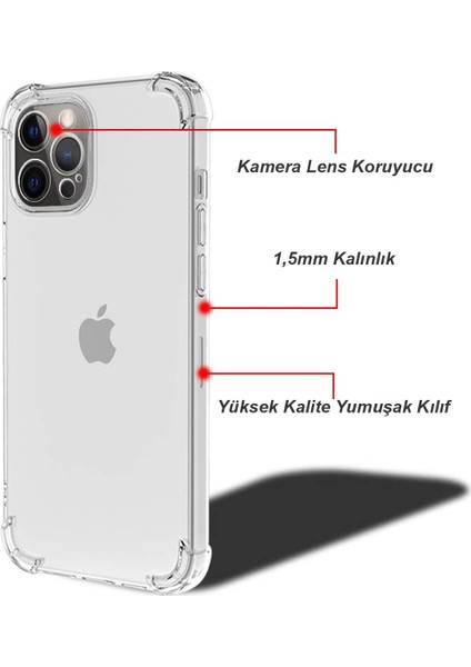 Apple iPhone 12 Pro Kapak Kamera Korumalı Şeffaf Airbag Antishock Silikon Kılıf Şeffaf modelleri