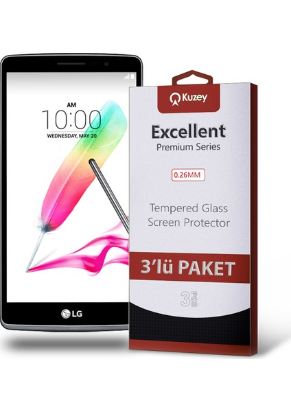 Lg G4 Stylus Temperli Ekran Koruyucu Kırılmaz Cam Ekonomik 3 Adet Şeffaf