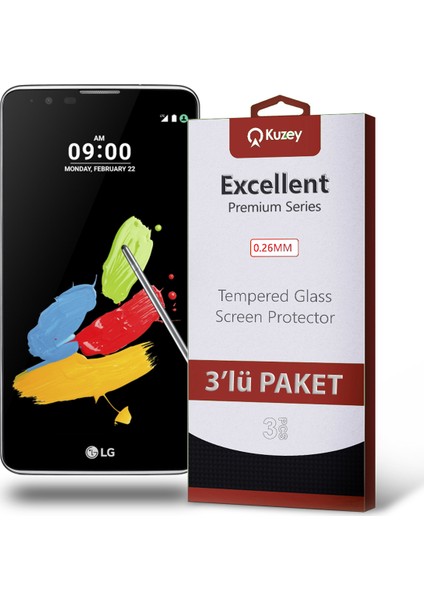 Lg Stylus 2 Temperli Ekran Koruyucu Kırılmaz Cam Ekonomik 3 Adet Şeffaf fiyatları