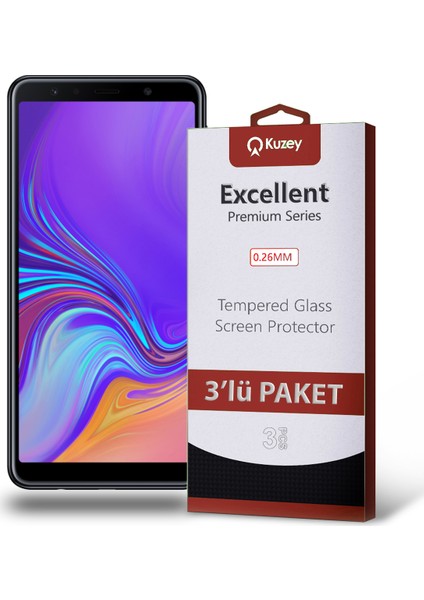 Samsung Galaxy A7 2018 Temperli Ekran Koruyucu Kırılmaz Cam Ekonomik 3 Adet Şeffaf