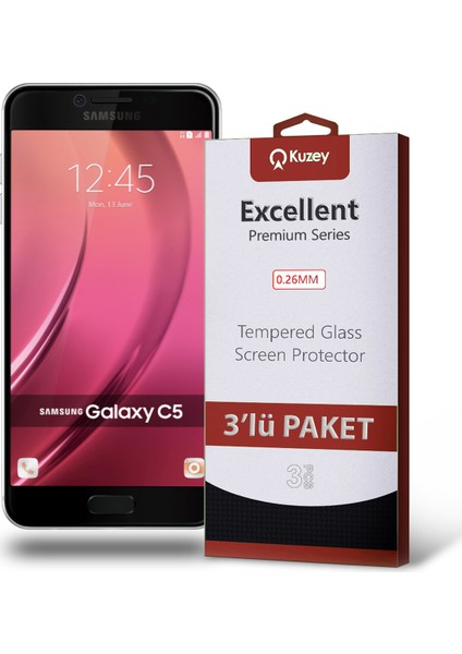 Samsung Galaxy C5 Temperli Ekran Koruyucu Kırılmaz Cam Ekonomik 3 Adet Şeffaf