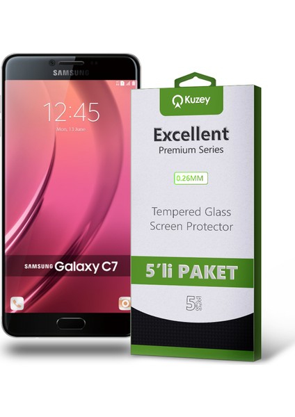 Samsung Galaxy C7 Temperli Ekran Koruyucu Kırılmaz Cam Ekonomik 5 Adet Şeffaf
