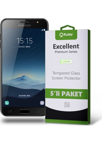 Samsung Galaxy C8 Temperli Ekran Koruyucu Kırılmaz Cam Ekonomik 5 Adet Şeffaf