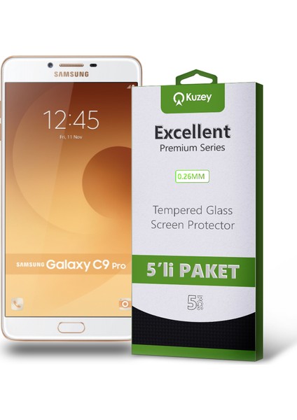 Samsung Galaxy C9 Pro Temperli Ekran Koruyucu Kırılmaz Cam Ekonomik 5 Adet Şeffaf