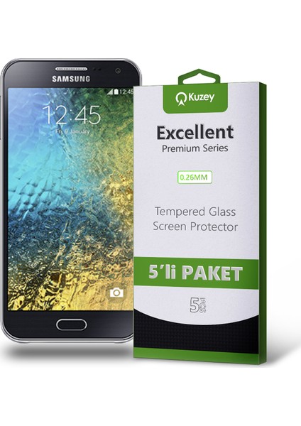 Samsung Galaxy E5 Temperli Ekran Koruyucu Kırılmaz Cam Ekonomik 5 Adet Şeffaf
