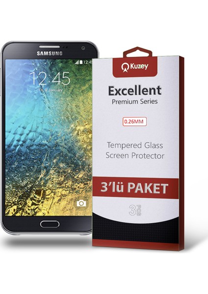 Samsung Galaxy E7 Temperli Ekran Koruyucu Kırılmaz Cam Ekonomik 3 Adet Şeffaf
