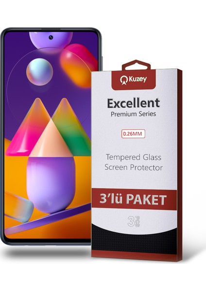 Samsung Galaxy M31S Temperli Ekran Koruyucu Kırılmaz Cam Ekonomik 3 Adet Şeffaf
