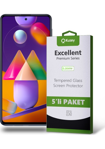 Samsung Galaxy M31S Temperli Ekran Koruyucu Kırılmaz Cam Ekonomik 5 Adet Şeffaf