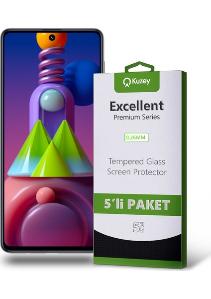Samsung Galaxy M51 Temperli Ekran Koruyucu Kırılmaz Cam Ekonomik 5 Adet Şeffaf