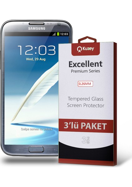 Samsung Galaxy Note 2 Temperli Ekran Koruyucu Kırılmaz Cam Ekonomik 3 Adet Şeffaf