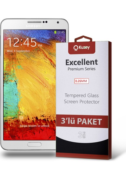 Samsung Galaxy Note 3 Temperli Ekran Koruyucu Kırılmaz Cam Ekonomik 3 Adet Şeffaf
