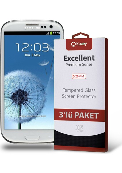 Samsung Galaxy S3 Temperli Ekran Koruyucu Kırılmaz Cam Ekonomik 3 Adet Şeffaf