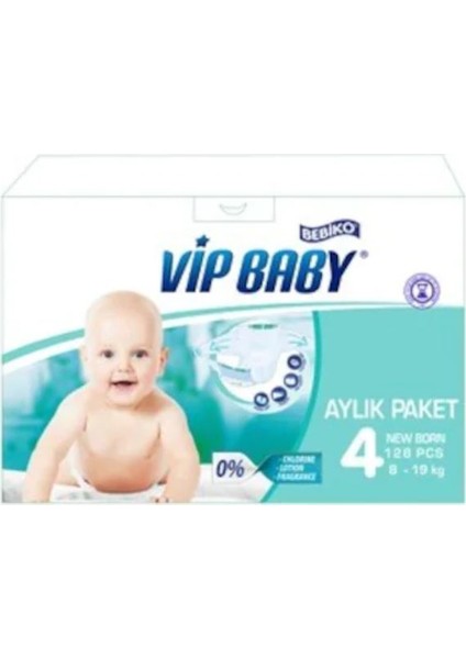 Bebiko Vip Baby Aylık Paket 8-19 kg 4 Beden 128 Adet