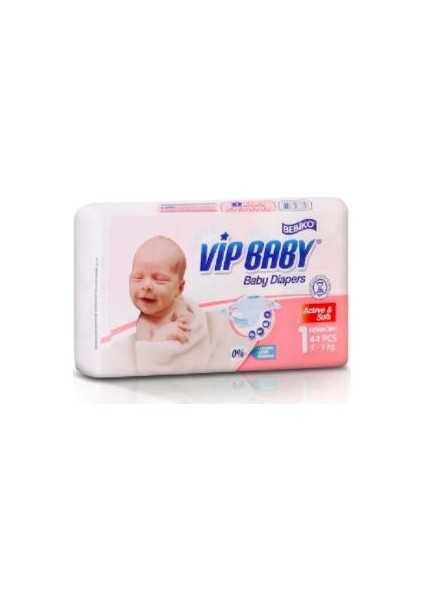 Bebiko Vip Baby Active & Soft Yenidoğan Bantlı Bebek Bezi 2 - 5 kg 1 Beden 44 Adet