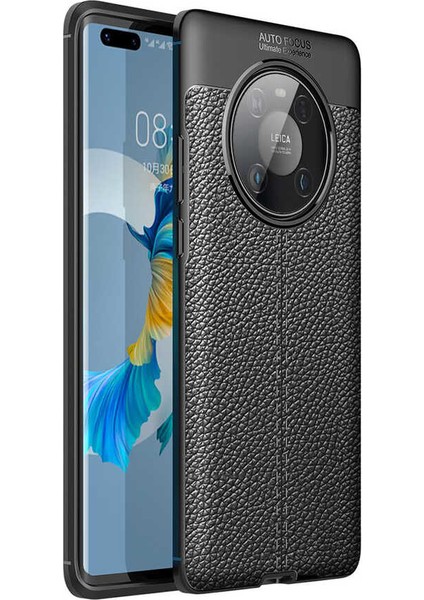 Huawei Mate 40 Pro Kılıf Ultra Korumalı Deri Desenli Lüx Niss Silikon Kılıf Siyah