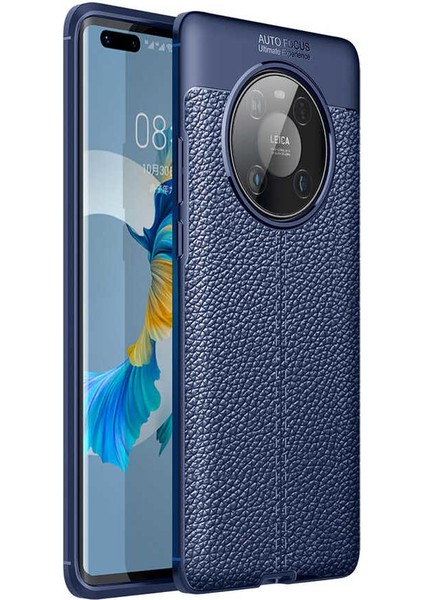 Huawei Mate 40 Pro Kılıf Ultra Korumalı Deri Desenli Lüx Niss Silikon Kılıf Lacivert