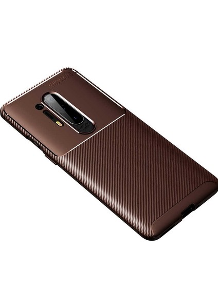 - One Plus 8 Pro - Kılıf Auto Focus Karbon Negro Silikon Kapak - Kahverengi