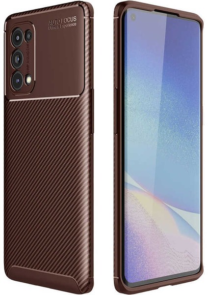 - Oppo Reno 5 Pro 5G - Kılıf Auto Focus Karbon Negro Silikon Kapak - Kahverengi - T16124