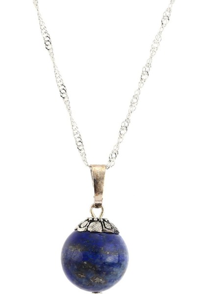 Küre Modeli Doğal Lapis Lazuli Taşı Doğal Taş Kolye (Zincir Dahil)