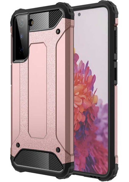 - Samsung Galaxy S21 Plus - Kılıf Çift Katman Zırh Tank Crash Military Kapak - Rose Gold - T16043