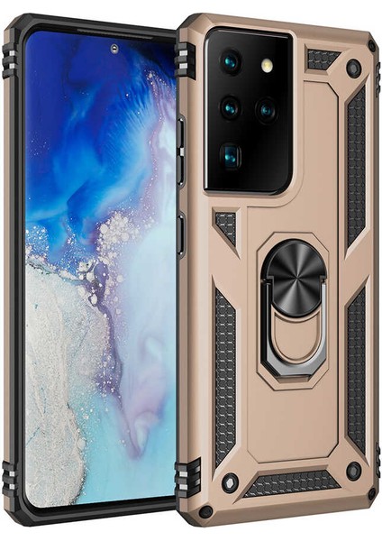 - Samsung Galaxy S21 Ultra - Kılıf Yüzüklü Zırh Tank Vega Kapak - Gold