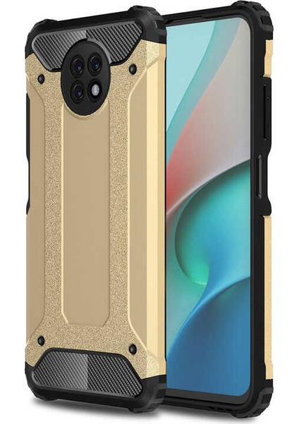 - Xiaomi Redmi Note 9 5G - Kılıf Çift Katman Zırh Tank Crash Military Kapak - Gold - T16045