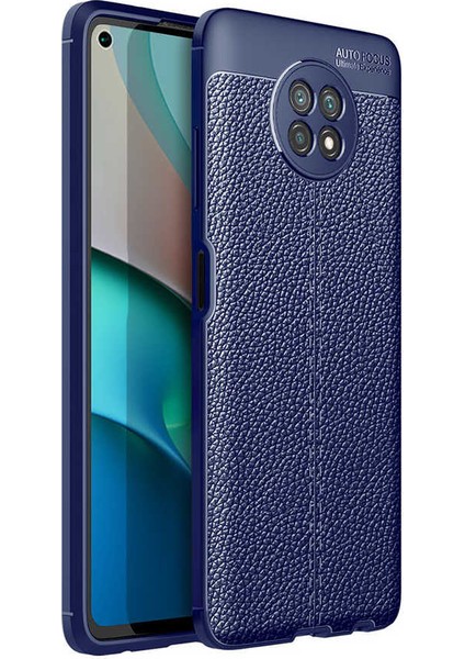 Xiaomi Redmi Note 9 5g Kılıf Ultra Korumalı Deri Desenli Lüx Niss Silikon Kılıf + Tam Kaplayan 6d Nano Ekran Koruyucu Lacivert