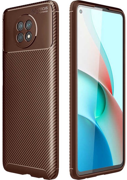 Xiaomi Redmi Note 9 Pro 5g Kılıf Karbon Desenli Lux Silikon + Tam Kaplayan 6d Nano Ekran Koruyucu Kahverengi