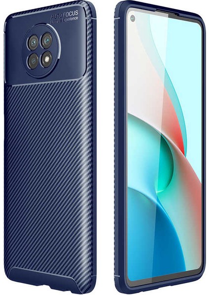 Xiaomi Redmi Note 9t Kılıf Karbon Desenli Lux Silikon + Tam Kaplayan 6d Nano Ekran Koruyucu Lacivert
