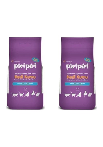 Pudra Kokulu Bentonit Kedi Kumu Ince Taneli 10KG 12 Lt x 2