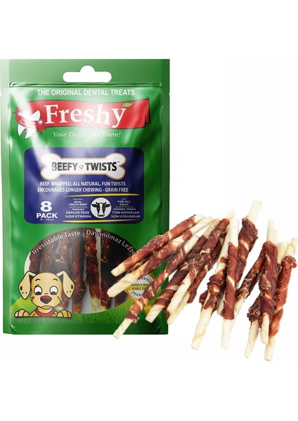 Beef Twısts Gerçek Sığır Etiyle Sarmalanmış Burgu Çiğneme Çubuğu 8'li 75GR