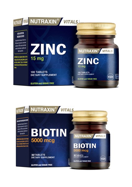 Çinko Takviyesi 15 Mg 100 Tablet + Biotin 5000 Mcg 30 Tablet