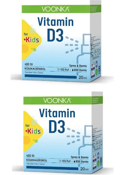 Çocuklar Için D3 Vitamini 400 Iu Sprey & Damla 20 ml X2 Adet