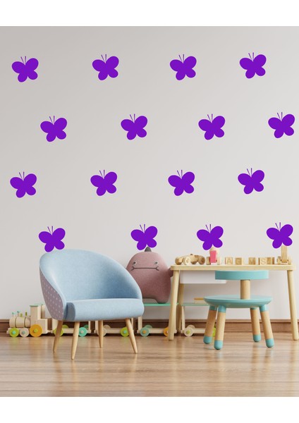 Uçan Kelebekler Dekoratif Duvar Sticker Mor (13 cm 18 Adet) Ths-05-01-10