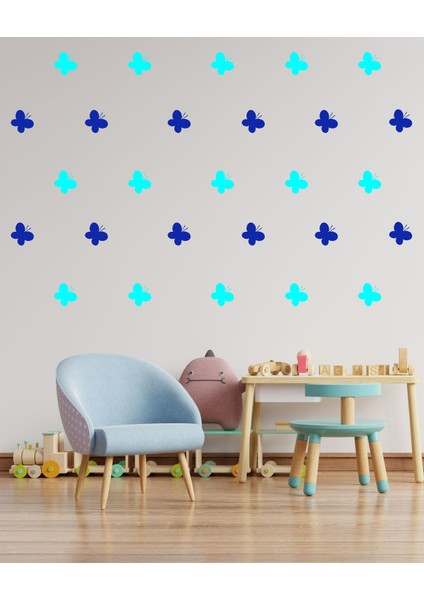 Uçan Kelebekler Dekoratif Duvar Sticker Mavi Açıkmavi (7 cm 60 Adet) Ths-03-01-18