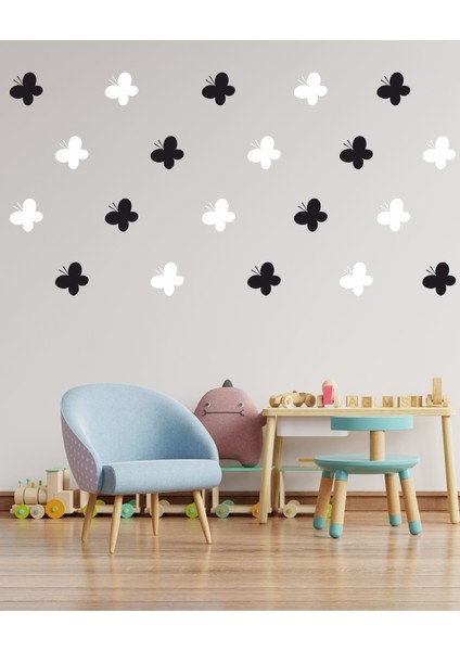 Uçan Kelebekler Dekoratif Duvar Sticker Siyah Beyaz (9 cm 42 Adet) Ths-04-01-22