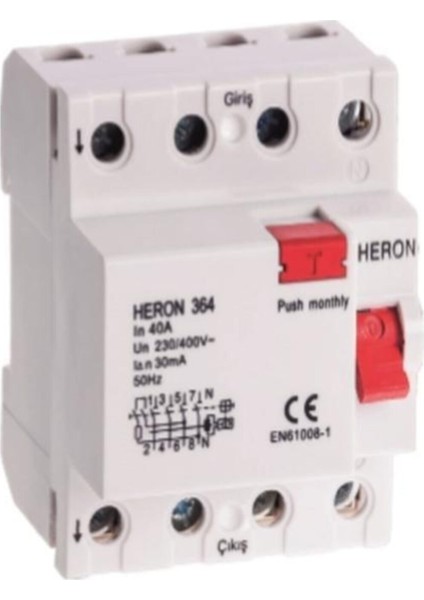 4 x 40A 300MA 4 Kutuplu Kaçak Akım Rölesi Heron