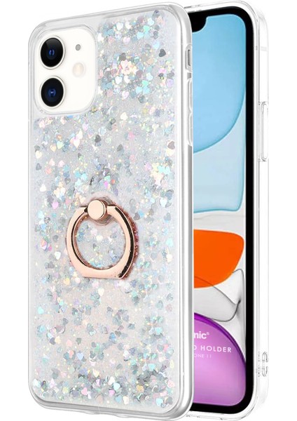 Apple iPhone 11 Kılıf Glitter Liquid Holder Gümüş
