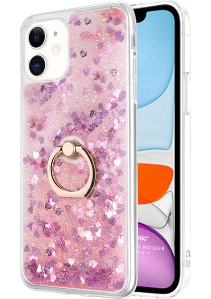 Apple iPhone 11 Kılıf Glitter Liquid Holder Pembe