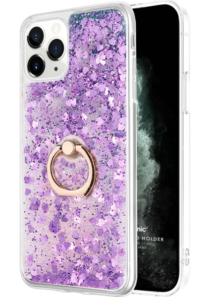 Apple iPhone 11 Pro Max Kılıf Glitter Liquid Holder Mor