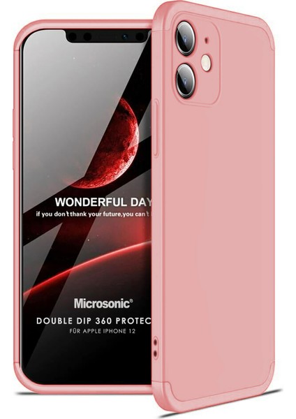 Apple iPhone 12 Kılıf Double Dip 360 Protective Rose Gold