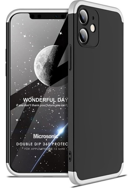 Apple iPhone 12 Mini Kılıf Double Dip 360 Protective Siyah - Gri