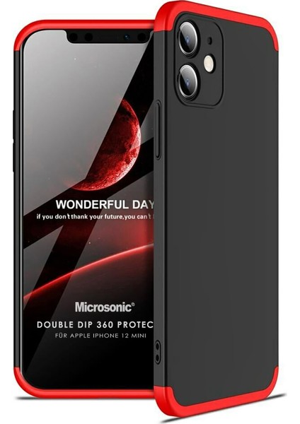 Apple iPhone 12 Mini Kılıf Double Dip 360 Protective Siyah - Kırmızı