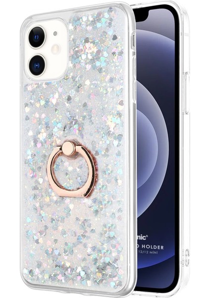 Apple iPhone 12 Mini Kılıf Glitter Liquid Holder Gümüş