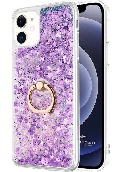 Apple iPhone 12 Mini Kılıf Glitter Liquid Holder Mor