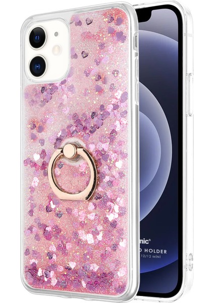 Apple iPhone 12 Mini Kılıf Glitter Liquid Holder Pembe