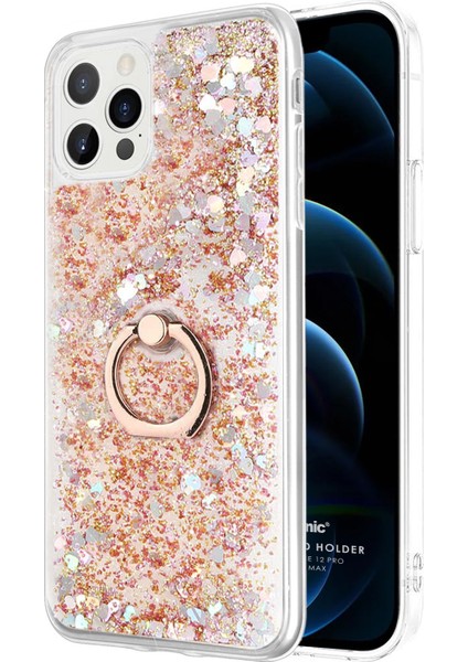 Apple iPhone 12 Pro Max Kılıf Glitter Liquid Holder Gold