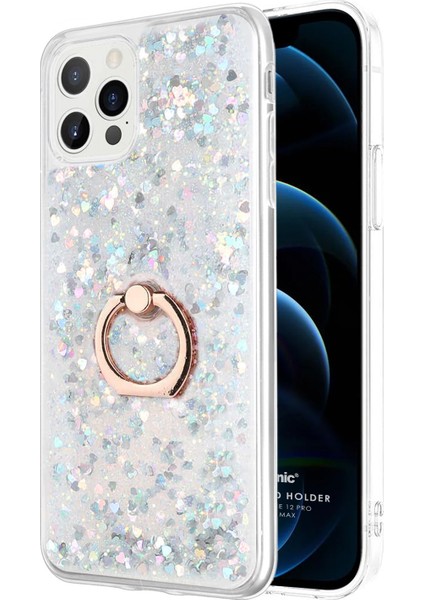 Apple iPhone 12 Pro Max Kılıf Glitter Liquid Holder Gümüş
