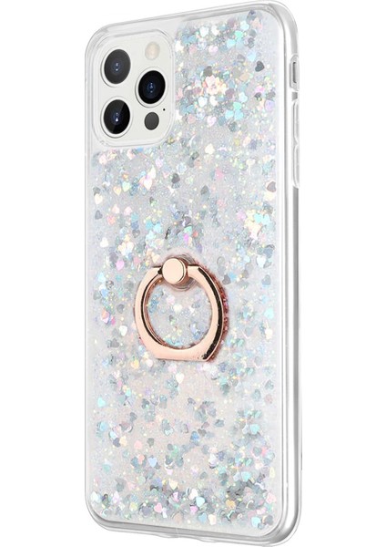 Apple iPhone 12 Pro Max Kılıf Glitter Liquid Holder Gümüş