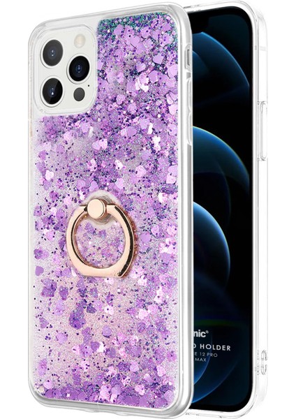Apple iPhone 12 Pro Max Kılıf Glitter Liquid Holder Mor